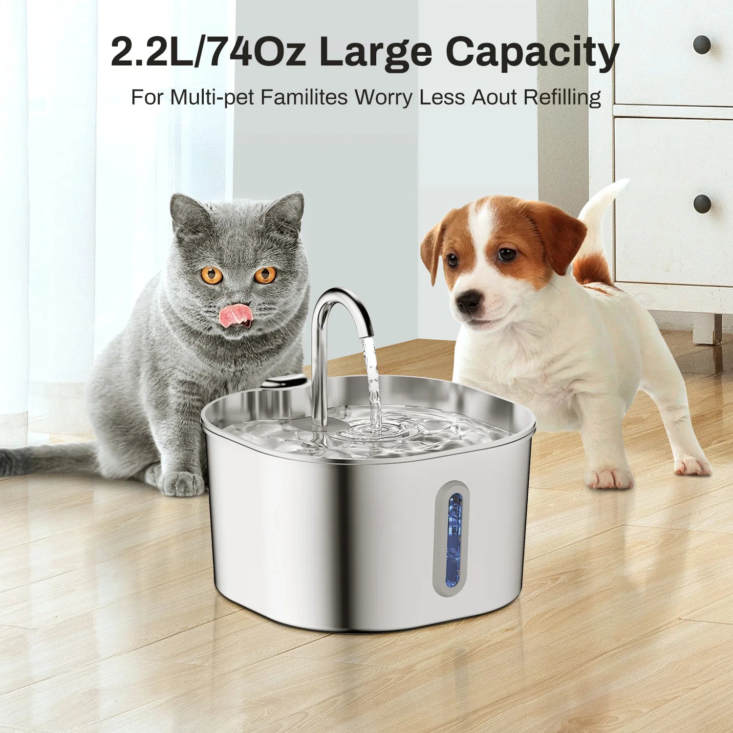 Fontaine à eau automatique pour chat et chien — Acier inoxydable 2,2L