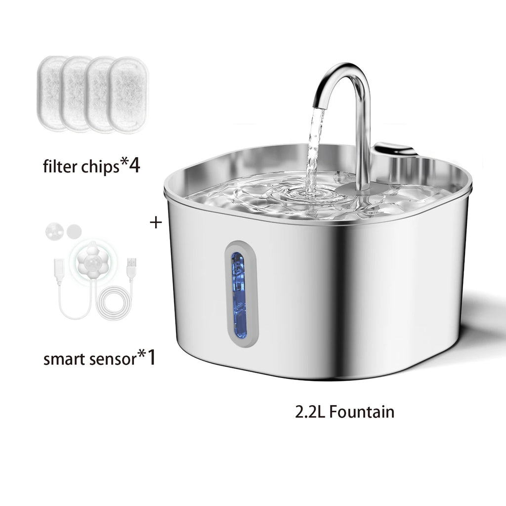 Fontaine à eau automatique pour chat et chien — Acier inoxydable 2,2L